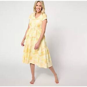 Stan Herman QVC Dress Medium Cotton Tiered Floral Casual